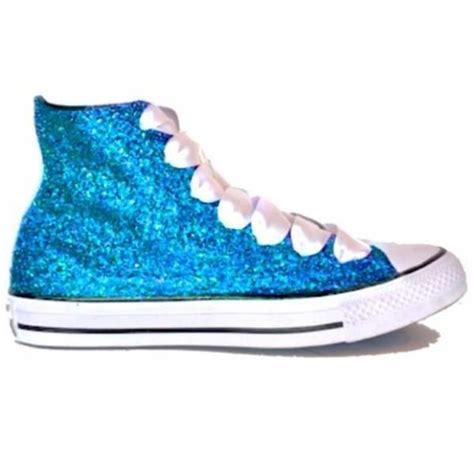 Womens Sparkly Glitter Converse All Stars High Top Turquoise