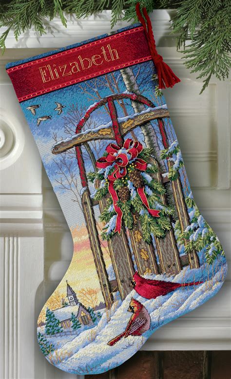 Gold Collection Christmas Sled Stocking Counted Cross Stitch 16 Long