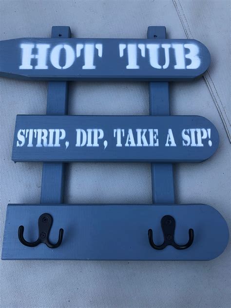 New Hot Tub Sign In Light Blue And White With Hooks For Towels Etsy Uk