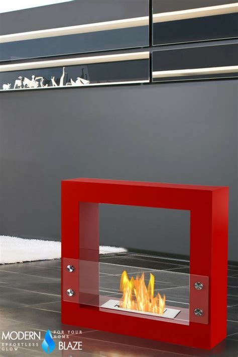 This Super Sleek Red Freestanding Ethanol Fireplace Is Just The Thing