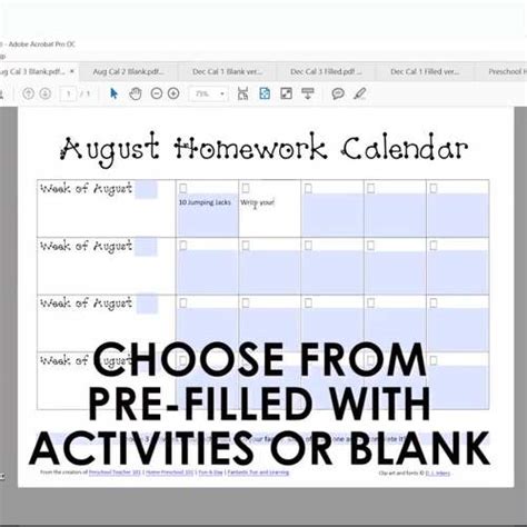 Full Year Of Editable Preschool Homework Calendars Filled With Ideas