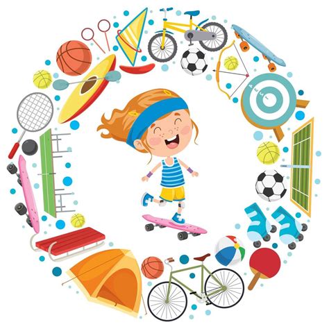 Little Girl Surrounded By Sport Equipments 931915 Vector Art At Vecteezy