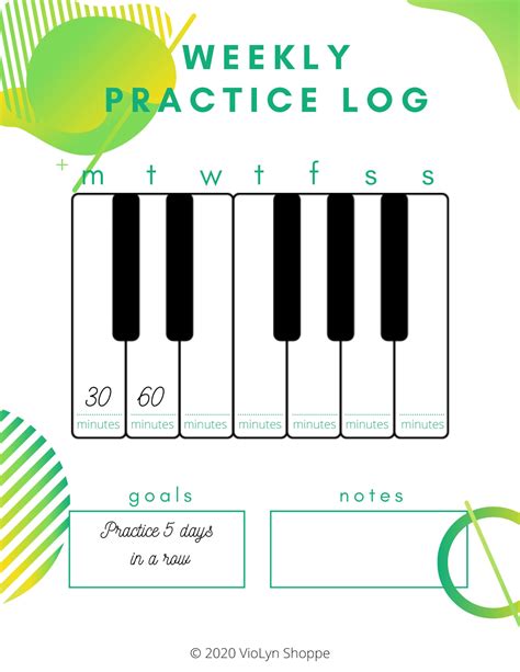 Weekly Piano Practice Log Printable Practice Charts For Piano Etsy