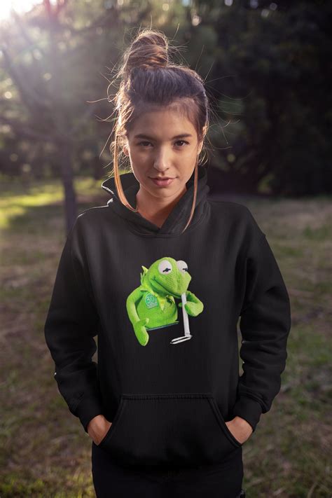 Kermit The Frog Doing A Line Hoodie Black Funny Cartoon Etsy