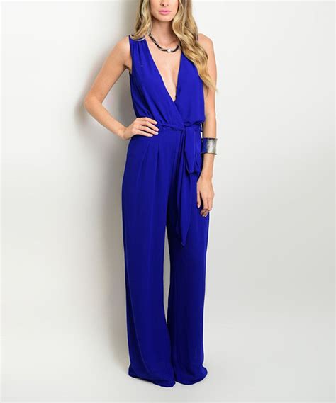 Royal Sleeveless Surplice Jumpsuit Blue Jumpsuits Outfit Spring