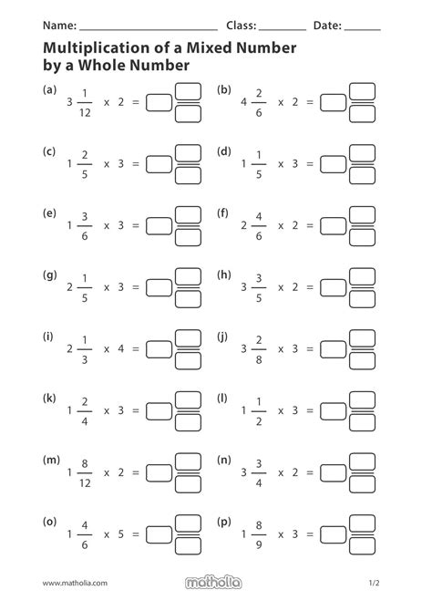 Mutliply Mixed Numbers Worksheets