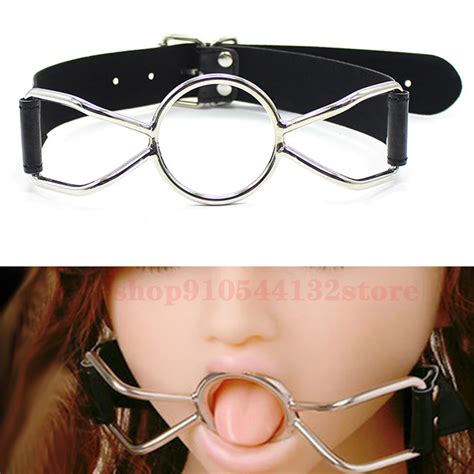 Size Metal O Ring Oral Sex Gag Open Mouth Plug Leather Bondage Harness