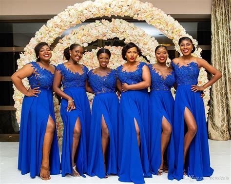 2019 Plus Size African Bridesmaid Dresses Royal Blue Lace