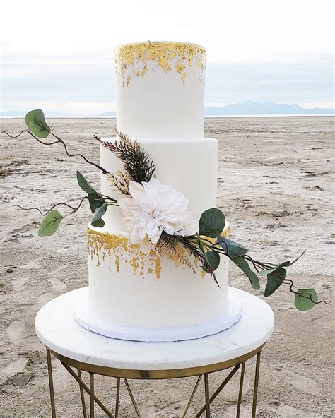 Gold Leaf Wedding Cake Mandys Custom Cakes