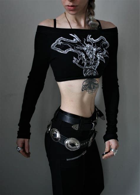 Image Of Black Blasphemia Shoulderless Crop Top Crop Tops Metal