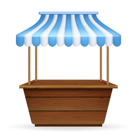 Vector Realistic Illustration Of Empty Market Stall With Blue And White