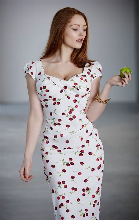 Nigella Cherry Dress Cherry Print On White Bodycon Dress