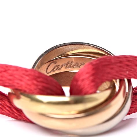 CARTIER 18K Pink Yellow White Gold Trinity Cord Bracelet Red 421178