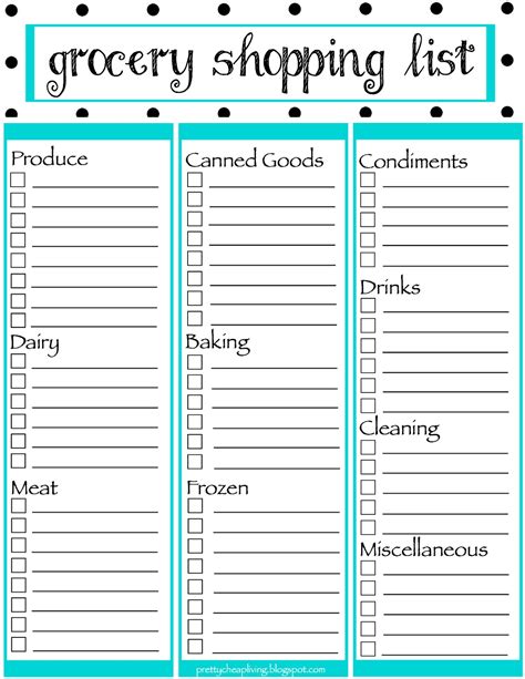 Editable Free Printable Grocery Shopping Grocery List Template