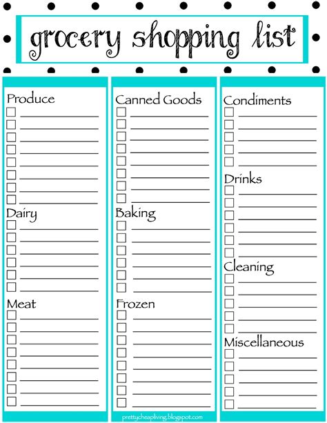 Grocery List Free Printable Template Printable Templates