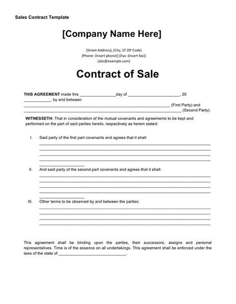 Sales Back Contract Template