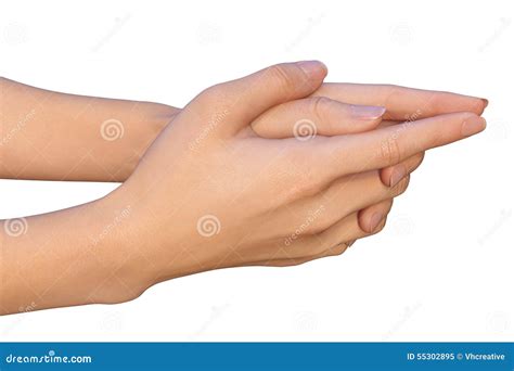 Female Hands With Interlocked Fingers A Prayer Gesture Stock Photo