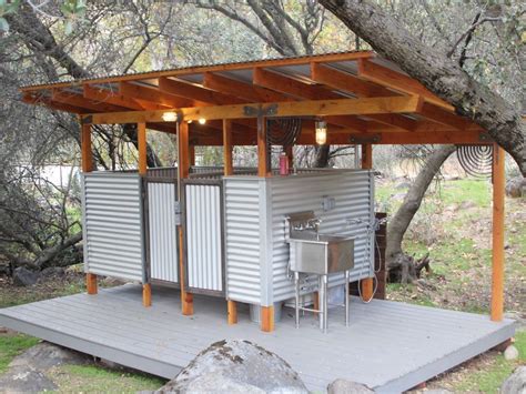 A little more fancy than the humble bucket, these camping toilets provide an alternative way to use the toilet. Outdoor glamping shower and toilt facility | Outdoor ...