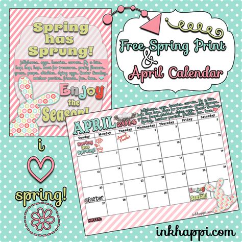 April Calendar And Spring Print Is Here Inkhappi
