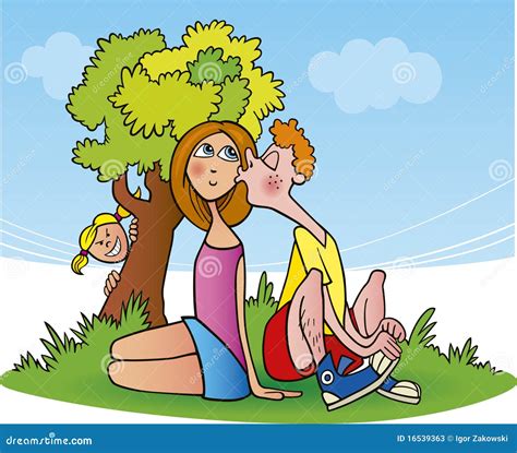 Teens On Grass In A Park Vector Illustration 58249416