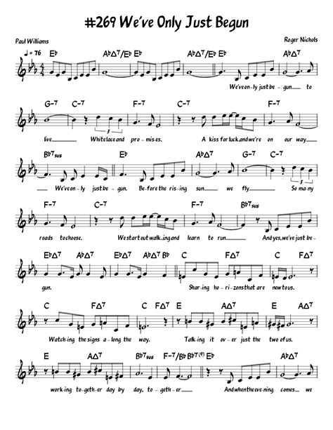We Ve Only Just Begun Sheet Music The Carpenters Piano Vocal