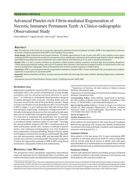 Pdf Advanced Platelet Rich Fibrin Mediated Regeneration Of Necrotic