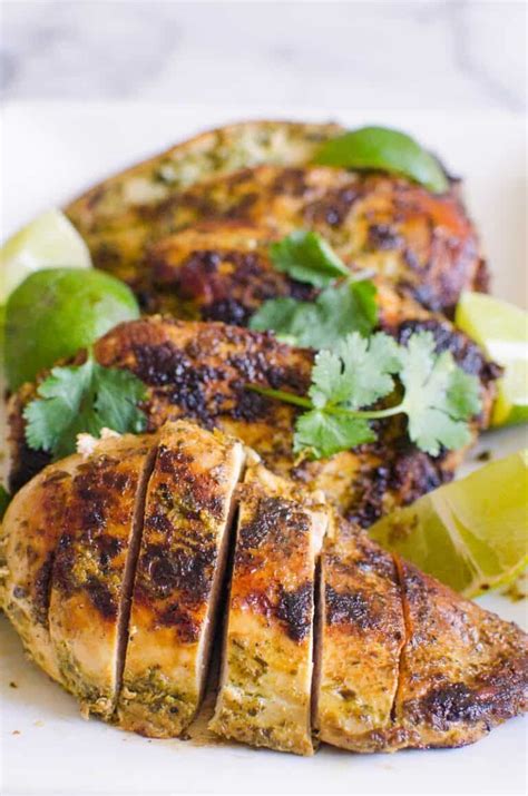 Brush reserved marinade over chicken. Easy Cilantro Lime Chicken (Grilled, Baked or Fried ...