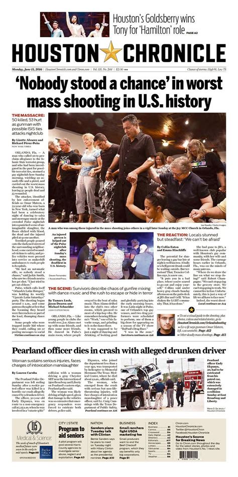 Houston Chronicle Today S Front Pages Newseum Houston Chronicle Nelson County Newseum