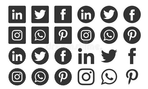 Social Media Logos Black Circle Icons Set Popular Illustrations Simple