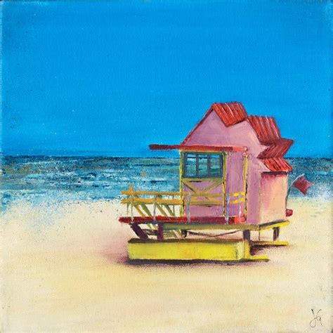 Janette George Beach Hut Pink By Janette George Seaside Art For