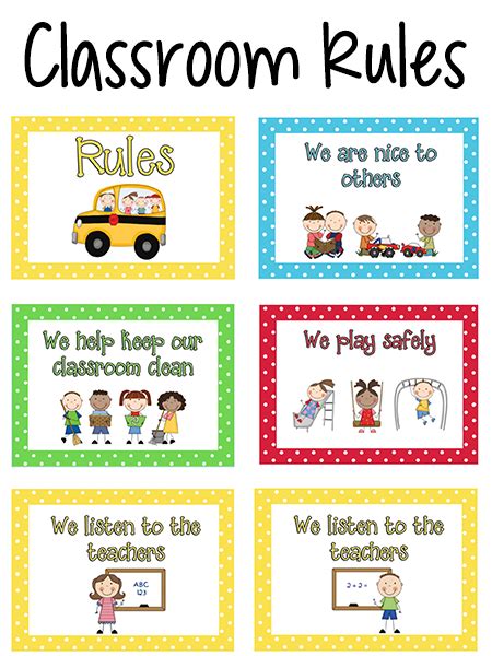 Pre K Class Rules Posters In Primary Colors Preschool Classroom Rules