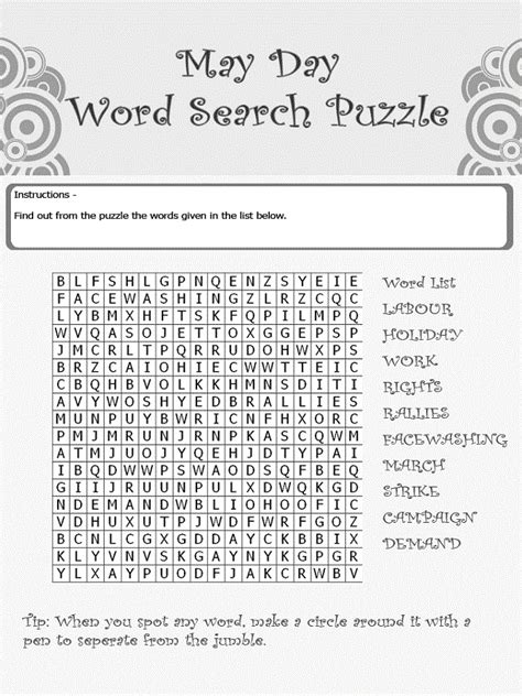 May Word Search Activity Shelter