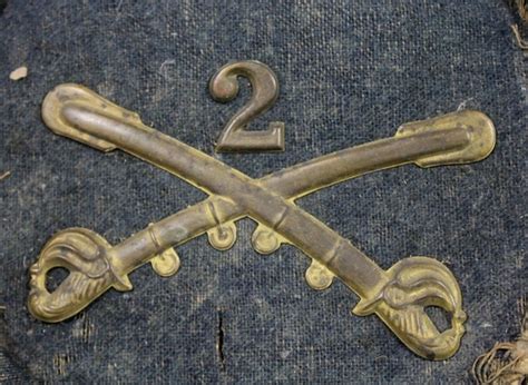 Antique Authentic Civil War Union Kepi 2nd Cavalry Crossed Swords Brass