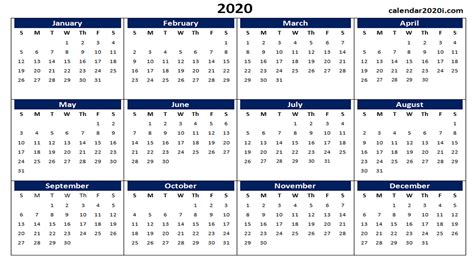 2020 Calendar In Excel Formula