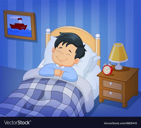 Cartoon Smile Little Boy Sleeping In Bed Vector Image