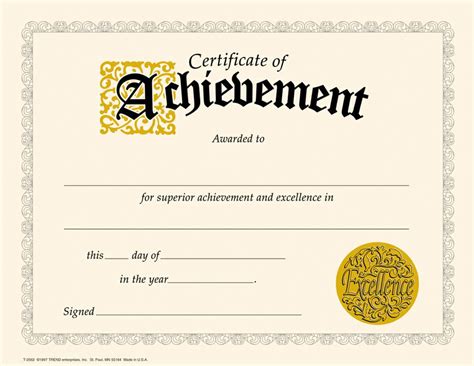 Printable Certificate Of Achievement