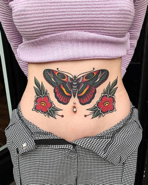 Traditional Butterfly Tattoo On Stomach Old Tattoos Body Art Tattoos Girl Tattoos Small