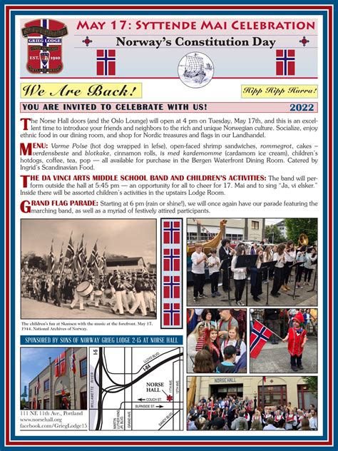 May 17 Syttende Mai Sons Of Norway Grieg Lodge