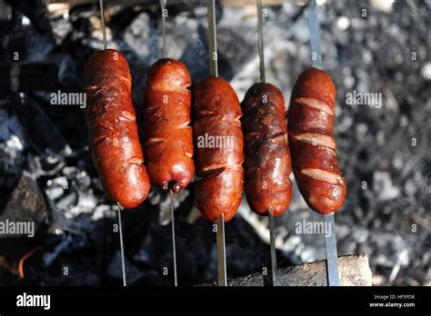 The Sausage On A Skewer Stock Photo Alamy