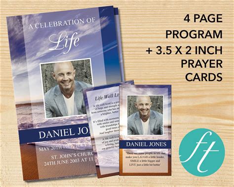 4 Page Waves Funeral Program Template Prayer Card Funeral Templates
