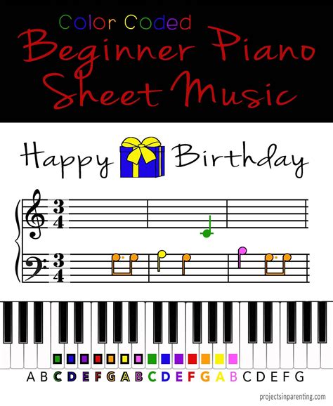 Happy Birthday Color Coded Beginner Piano Music Sheet Etsy
