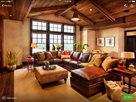 The leather and wood feeling in this room | Rustic family room, Living