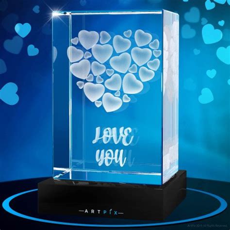 3D Hearts Engraved Inside Glass Crystal