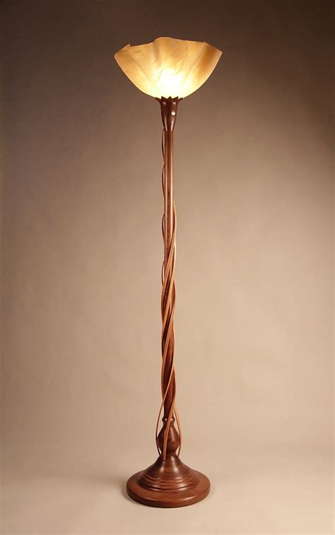 Carved Top Walnut Torchiere With Cherry Tendrils By Clark Renfort Wood