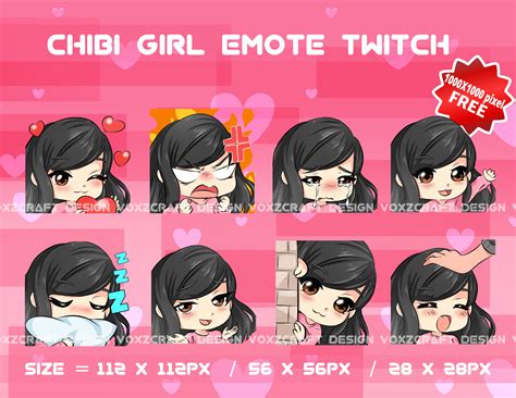 Chibi Girl Black Hair Brown Eyes Twitch Emotes Pack Avatar Twitch