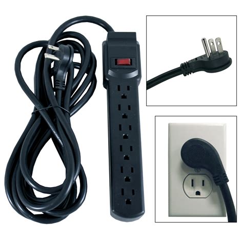 6 Ac Outlet Flat Plug Power Strip Surge Protected 12 Foot Cord Black