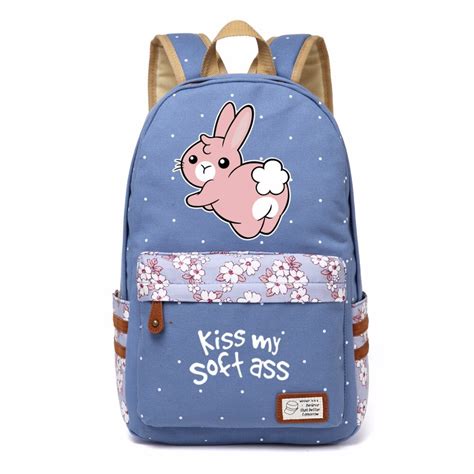 Wishot Kiss My Soft Ass Funny Rabbit Canvas Bag Flower Wave Point