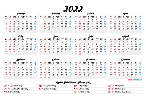 This clean design printable calendar can be used as a yearly planner for the year 2022. Printable 2022 Calendar One Page - 9 Templates