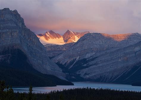 Sunrise Over The Bow Glacier And Bow Lake In Banff National Park By