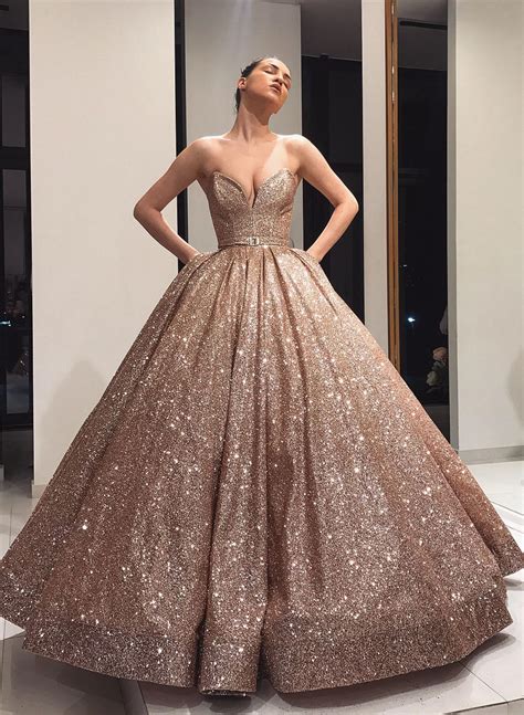 Floor Length Strapless Sequined Ball Gown Prom Dresses Lalamira
